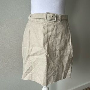 Beige Linen Belted Mini Skirt